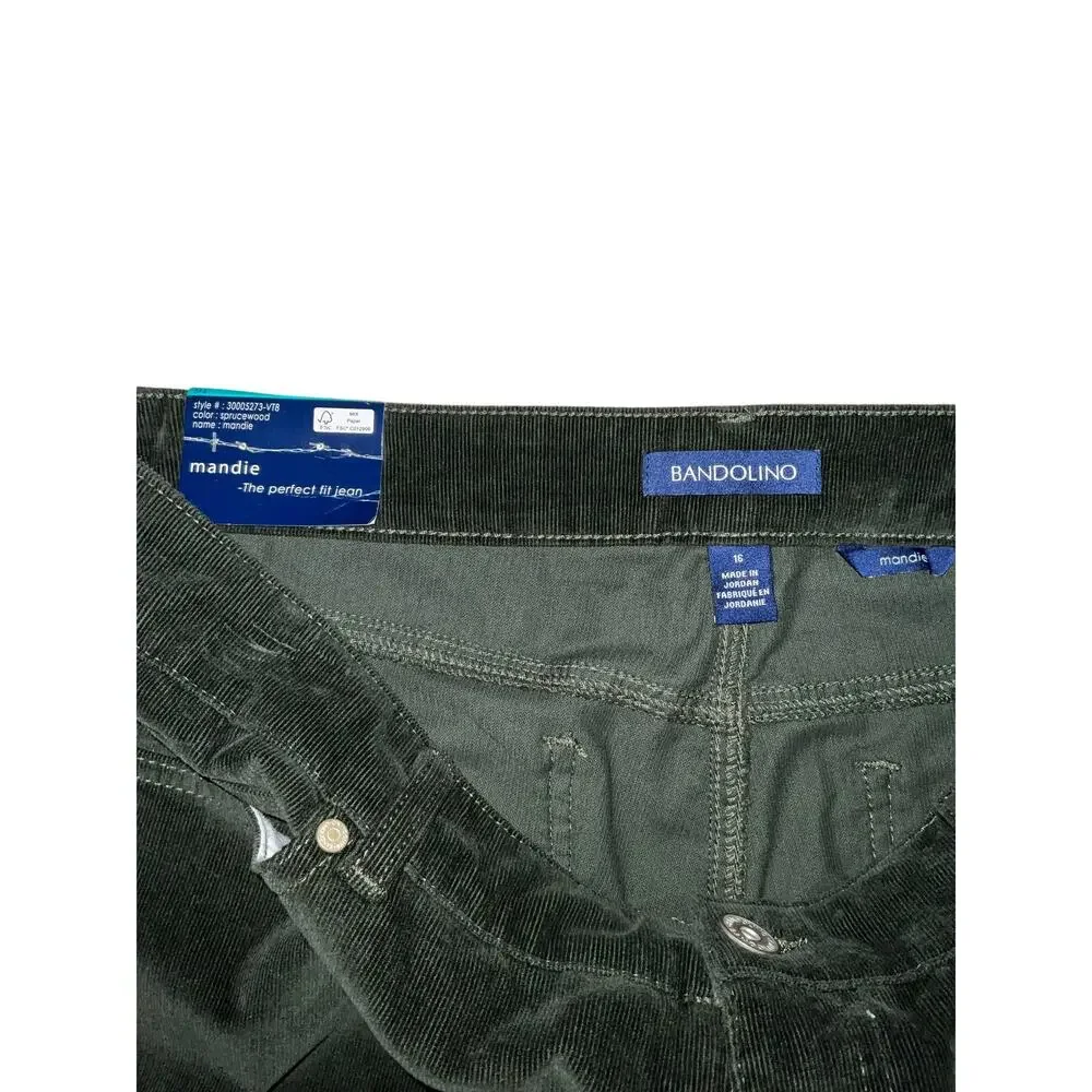 Bandolino Green Courdoy Straight Leg Mandie Pants Size 16